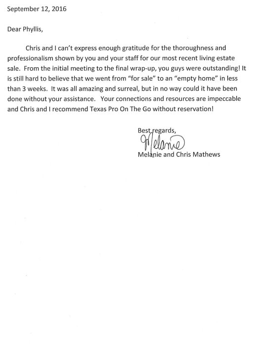 Melaine Mathews letter
