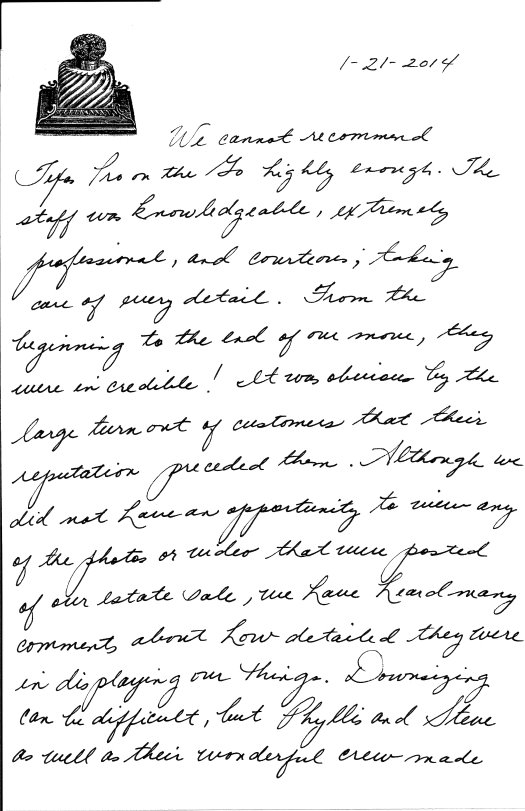 Pam and Bobby G. letter page 1