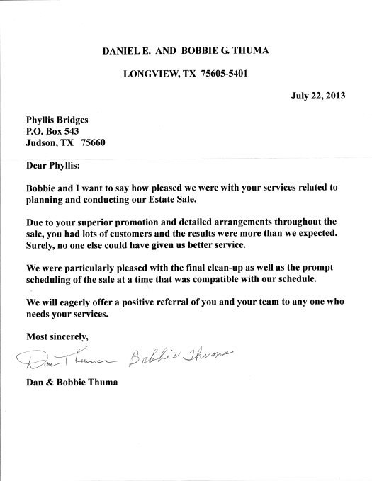 Daniel and Bobbie Thuma letter